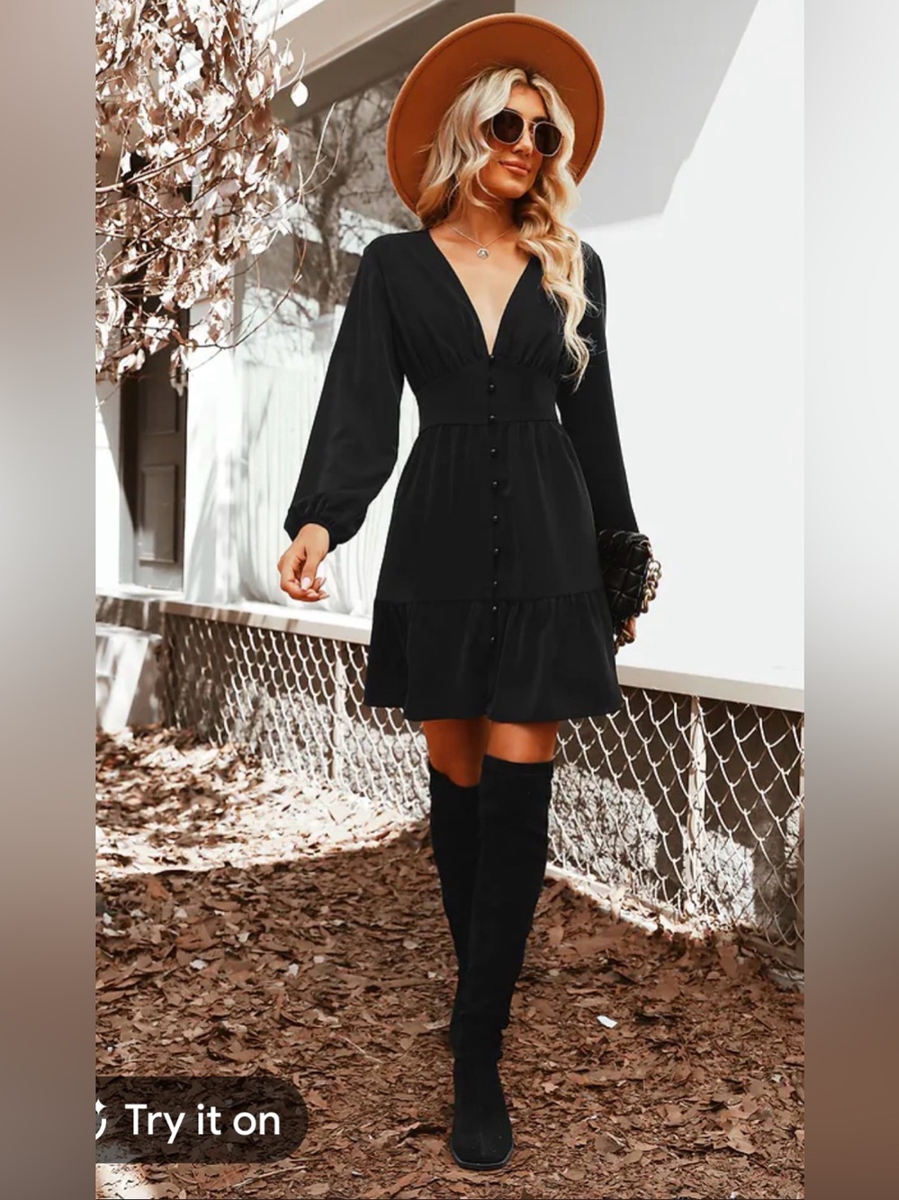 Cupshe Eyes On Me Plunge Button Loop Mini Dress Black Size Small‎ NWT